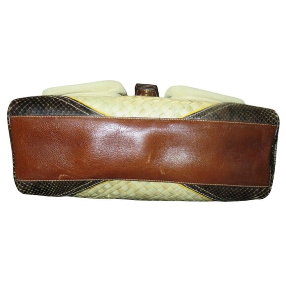 COACH 2005 Daphne Woven Straw Canvas Snakeskin Trim Leather Multi Turnlock Bag - Picture 6 of 13
